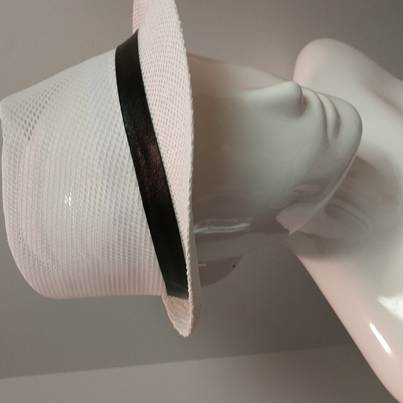 Unisex Mesh White Fedora Hat With Faux Leather Strap Buckle Boho Streetwear - Picture 11 of 14